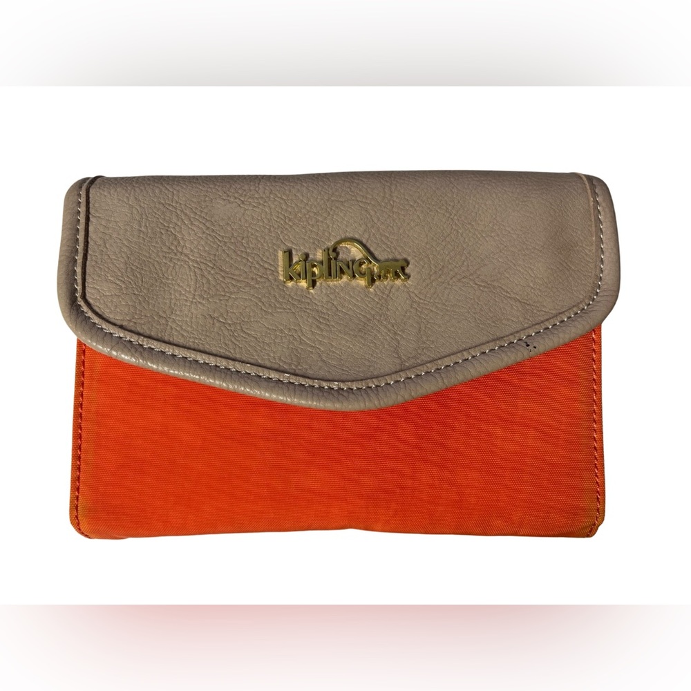 Kipling Orange / Tan Nylon Small Crossbody Wallet and Clutch
